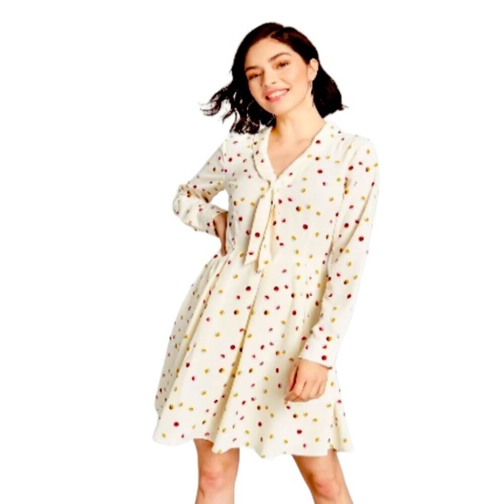 Modcloth Cream Mini Dress with Red and Yellow Dots